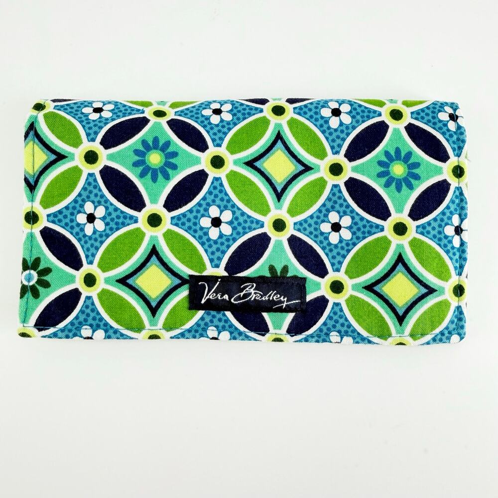 Vera Bradley Daisy Daisy Checkbook Cover Wallet Retired Blue Green Cotton